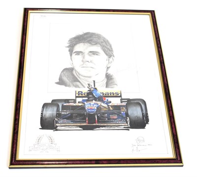 Lot 3218 - John Wilkinson (20th century) Portrait of Damon Hill Signed and dated 1997, also signed by...