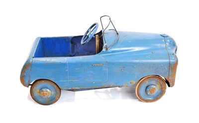 Lot 3219 - A 1930's Pressed Steel and Metal Pedal Car, with blue painted body, open wind shield and four-spoke