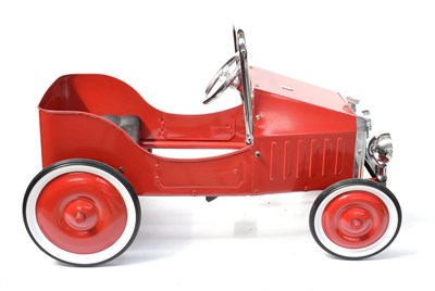 Lot 3226 - A Child's Red Metal 1930's Style Pedal Car, modern, with plastic steering wheel, moulded seat,...