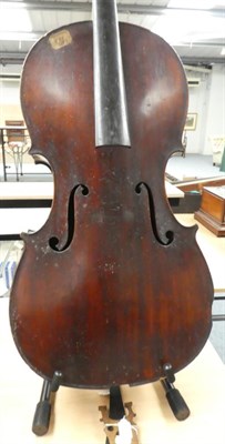 Lot 1 - Cello 29 1/4'' two piece back, ebony fingerboard (detached) width of upper bout 13 1/2'',...