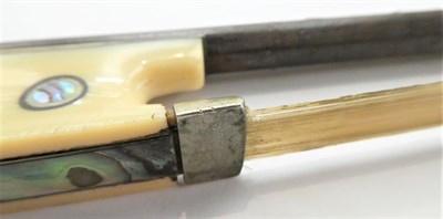 Lot 3 - Violin Bow stamped 'Pecatte' [sic] ivory frog and button, length excluding button 720mm, weight 59g