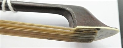 Lot 3 - Violin Bow stamped 'Pecatte' [sic] ivory frog and button, length excluding button 720mm, weight 59g