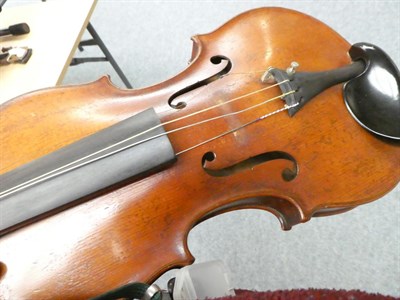 Lot 6 - Violin 13 3/4'' two piece back, ebony fingerboard and tailpiece, no label (cased with bow)