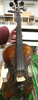 Lot 7 - Violin 13 3/4'' two piece back, ebony fingerboard, with label 'Jacobus Stainer in absam ...',...