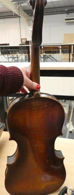 Lot 7 - Violin 13 3/4'' two piece back, ebony fingerboard, with label 'Jacobus Stainer in absam ...',...