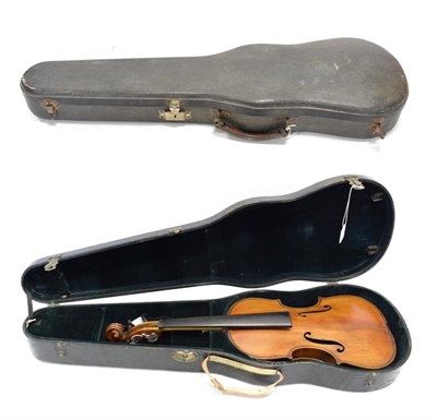 Lot 8 - Violin 13 7/8'' 1 piece back, ebony fingerboard, appears to have scratched purfling front and back