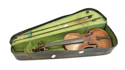 Lot 9 - Violin 13 7/8'' two piece back, ebony fingerboard, labelled 'Antonius Stradavarius Cremonensis'...