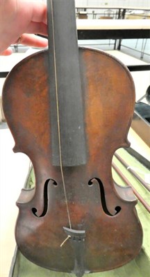 Lot 9 - Violin 13 7/8'' two piece back, ebony fingerboard, labelled 'Antonius Stradavarius Cremonensis'...