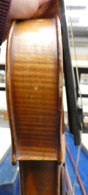Lot 10 - Violin 14 1/8'' two piece back, ebony fingerboard, labelled 'Gaspar da salo in Brescia', with...