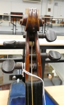 Lot 10 - Violin 14 1/8'' two piece back, ebony fingerboard, labelled 'Gaspar da salo in Brescia', with...
