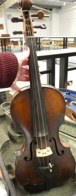 Lot 11 - Violin 14 1/8'' two piece back, ebony fingerboard and tailpiece (requires restoration) cased...