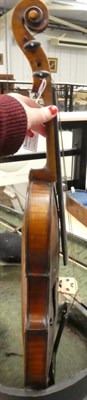 Lot 11 - Violin 14 1/8'' two piece back, ebony fingerboard and tailpiece (requires restoration) cased...