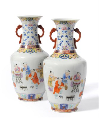 Lot 128 - A Pair of Chinese Porcelain Baluster Vases, late 19th/20th century, with trumpet necks and...