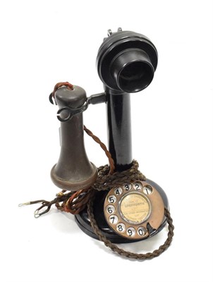 Lot 68 - Bakelite Candlestick Telephone mouthpiece marker TE234 No.22 with dial 'Collingham Bridge 170'