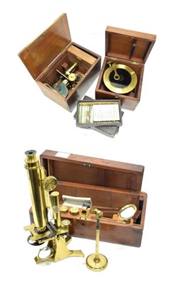 Lot 85 - Smith & Beck (London) Brass Microscope no.705, with concave mirror, bullseye condenser,...