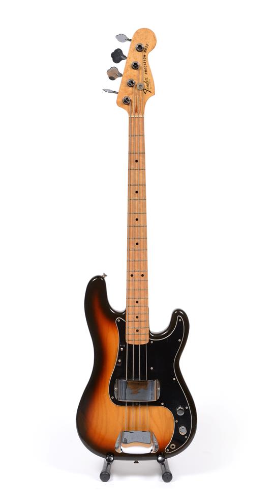 Lot 32 - Fender Precision Bass sunburst finish, black scratchplate, maple neck, off-set pickup, two...
