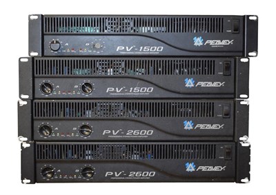 Lot 36 - Peavey Two PV1500 Stereo Power Amplifiers (one with damaged knob) together with two PV2600...