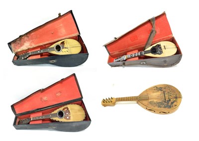 Lot 43 - Flat Back Mandolin no sound hole on belly but two f holes on side rib, no tuning key for piano...