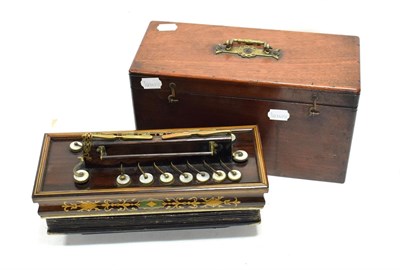 Lot 45 - Flutina 16 treble levers, two bass levers, two drones operated by rocker switches on treble...