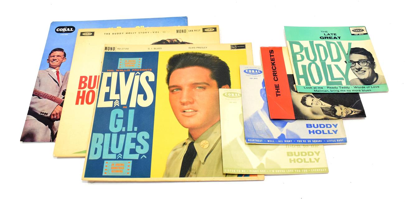 Lot 56 - Buddy Holly And Elvis Records LPs: The Chirping Crickets MG 6037 IB and The Buddy Holly Story...