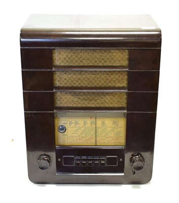 Lot 60 - Ekco All-Electric Radio Type A21 Receiver no.3805, brown Bakelite, five push buttons, three...
