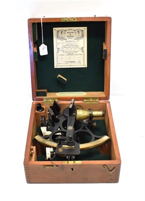 Lot 104 - Kelvin & Hughes (Husun) Sextant no.55519, with cracked black finish and Vernier scale; in...