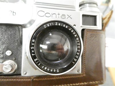 Lot 136 - Contax III Camera with Carl Zeiss  Jena Sonnar f2 50mm lens; together with a Sonnar f4 135mm...