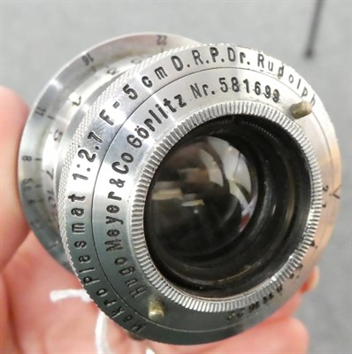 Lot 140 - Hugo Meyer & Co. Gorlitz Makro Plasmat f2.8 50mm Lens no.581699, in leather case