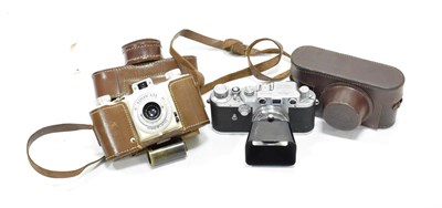 Lot 143 - Leica III Camera no.464586 with Summar f2 50mm lens and film canister, Ilford Advocate with...