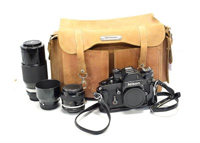Lot 160 - Nikon F2 Camera no.7204317, black, with Nikkor-C f4.5 80-200mm and Micro-Nikkor f3.5 55mm...