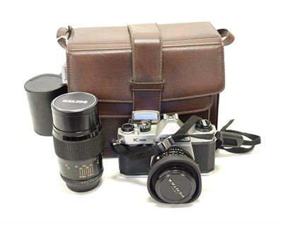 Lot 165 - Pentax K1000 Camera with SMC Pentax-M f2 50mm lens; Helios MC f3.5 200mm and Super Ozeck f2.8...