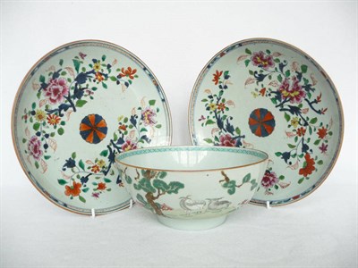 Lot 142 - A Pair of Chinese Porcelain Saucer Dishes, 18th century, painted in famille rose enamels and...