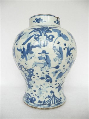 Lot 143 - A Chinese Porcelain Baluster Jar, Kangxi (1662-1722), painted in underglaze blue with boys at...