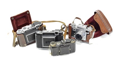 Lot 177 - Various Cameras Contax II with Zeiss Opton Sonnar f1.5 50mm lens, two Zeiss Ikon Super Ikonta...