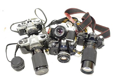 Lot 181 - Various Cameras including Pentax MV1 with Sears f4 80-200mm lens; Olympus OM1 with Zuiko Auto-S...