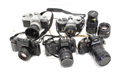 Lot 182 - Various Cameras Mamiya-Sekor 500TL with f2 50mm lens; two lenses for Mamiya 645 camera:...