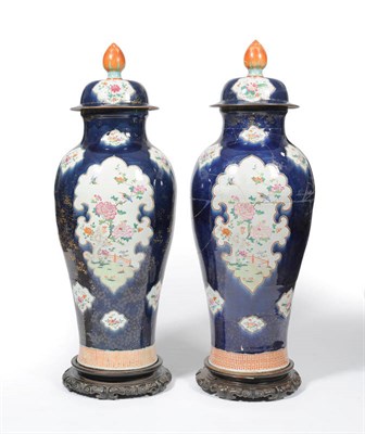 Lot 144 - A Pair of Large and Impressive Chinese Famille Rose Porcelain Baluster Vases and Covers, 18th...