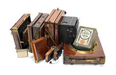 Lot 186 - Various Wood And Brass Plate Camera Parts including two bodies, various plate holders, shutter...
