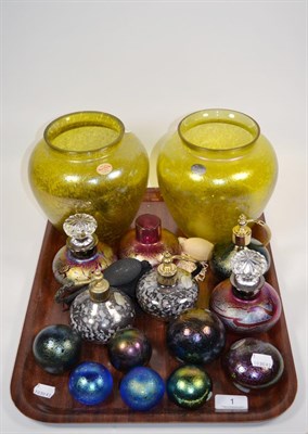 Lot 1 - A quantity of Royal Brierley studio art glass including two similar globular yellow lustre...