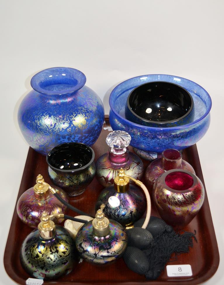 Lot 8 - A quantity of Royal Brierley studio art glass including a blue lustre vase and bowl, four...