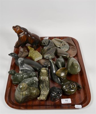 Lot 16 - Assorted 20th century Inuit and other carvings including animal and figural studies, some...