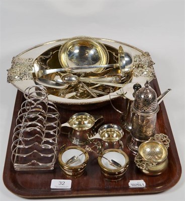 Lot 32 - A collection of silver-plate and metalware, including: a three-piece coffee-service; a basket...