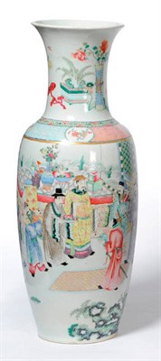 Lot 148 - A Chinese Porcelain Baluster Vase, 19th century, the trumpet neck painted in famille rose...
