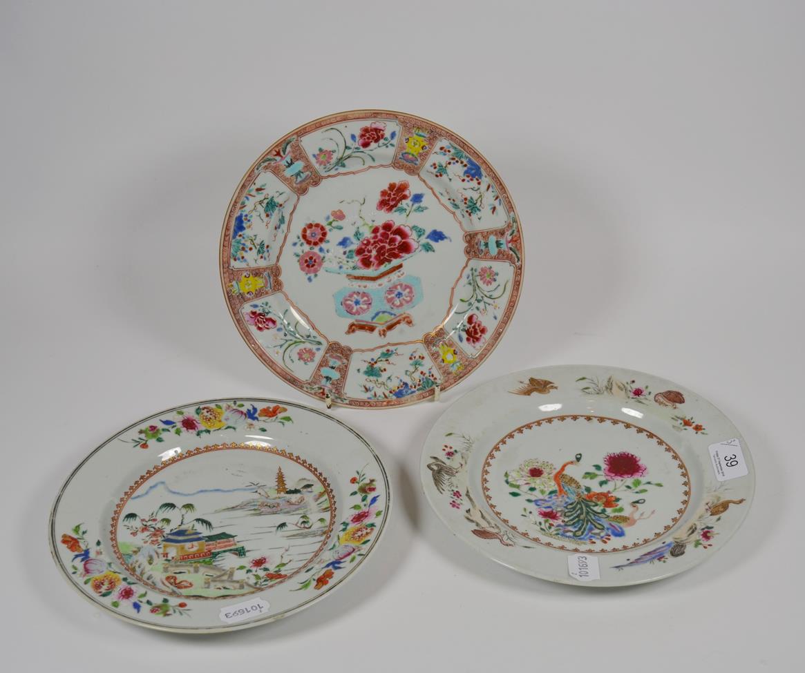Lot 39 - Three Chinese famille rose plates