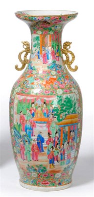Lot 149 - A Cantonese Porcelain Baluster Vase, 19th century, with trumpet and mythical beast handles,...