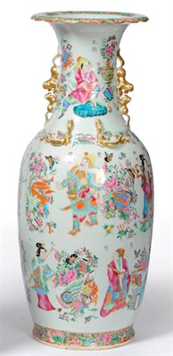 Lot 150 - A Cantonese Porcelain Baluster Vase, 19th century, with trumpet neck and mythical beast...