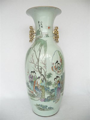 Lot 152 - A Chinese Famille Rose Porcelain Large Vase, 20th century, of baluster shape, with gilt scroll fret