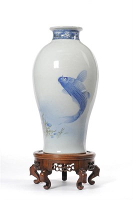 Lot 154 - A Japanese Porcelain Baluster Vase, Meiji period (1868-1912), with flared neck, painted in...