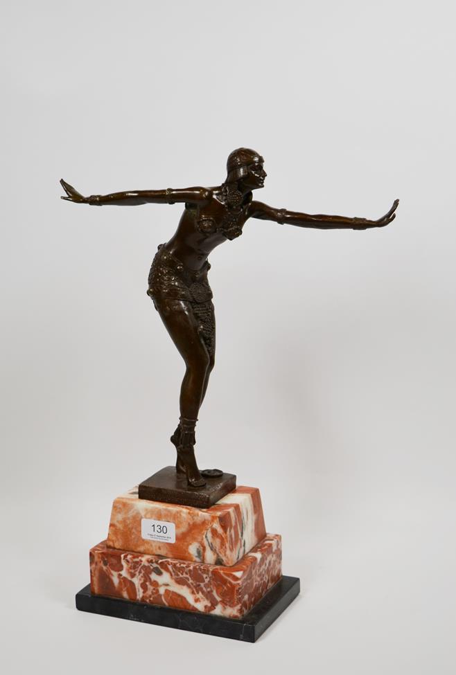 Lot 130 - An Art Deco style bronze figure of a dancer in the manner of Chiparus, bears signature, marble base