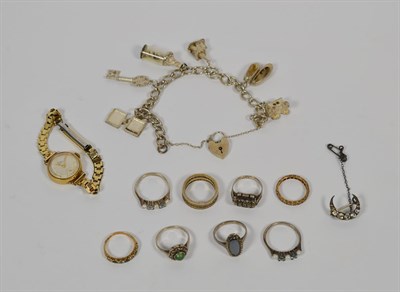 Lot 164 - A lady's wristwatch; a silver charm bracelet; a Victorian paste crescent brooch; together with...